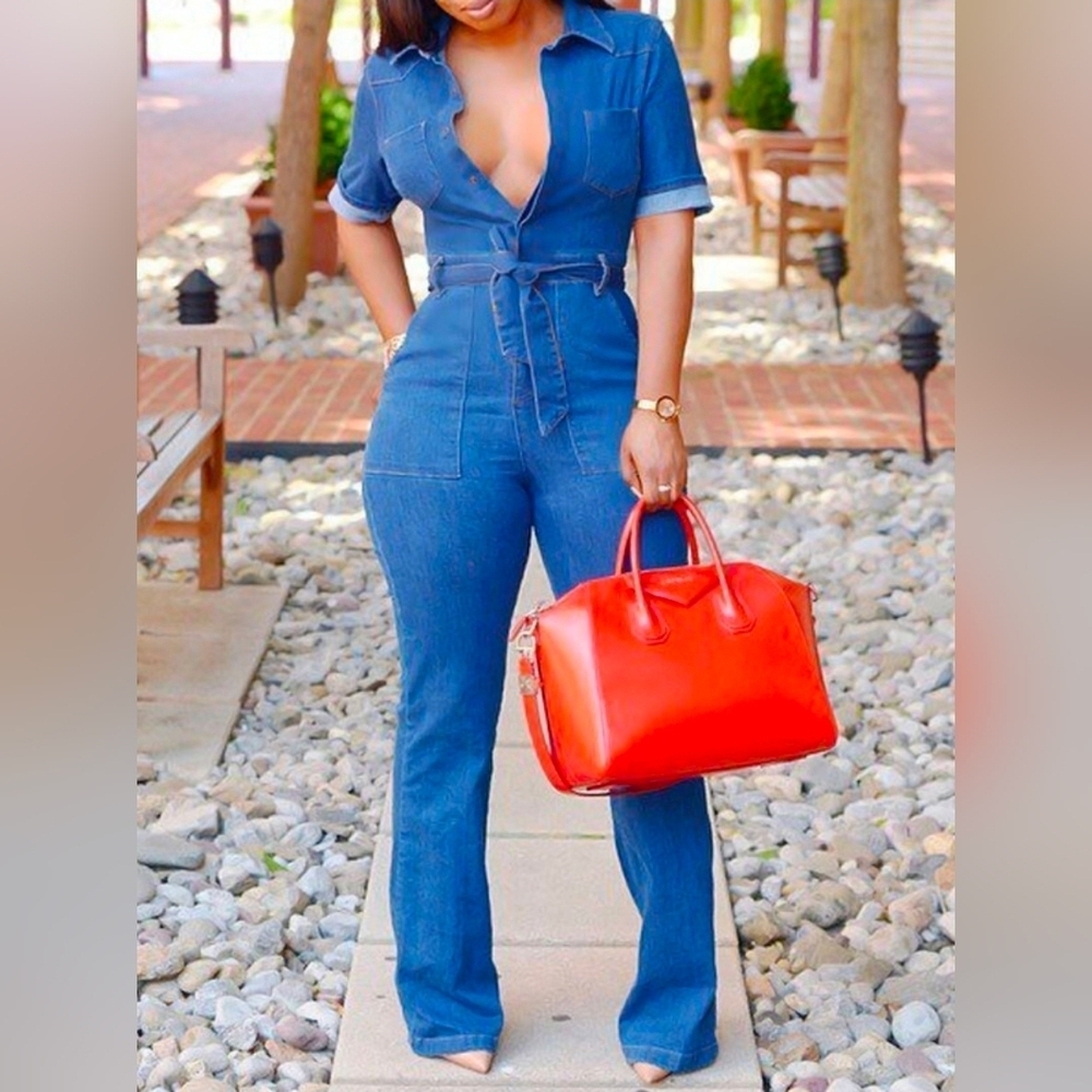 Denim Utility Jumpsuit | Indigo Blue | Size XL